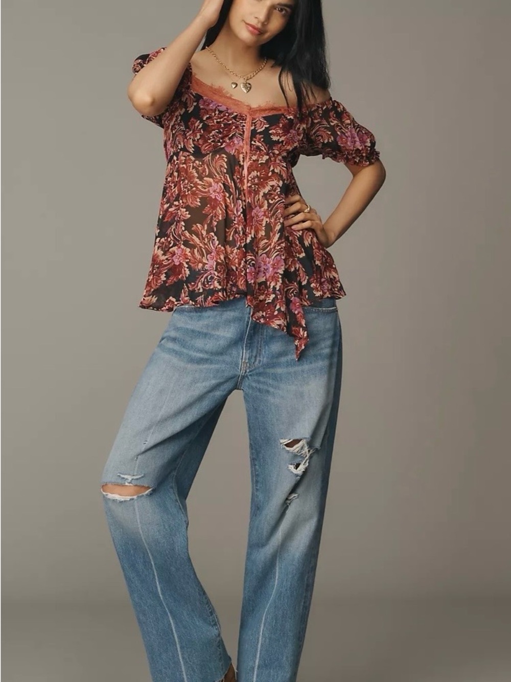 NWT By Anthropologie Ruffled Asymmetric Sweetheart Top - Picture 3 of 10